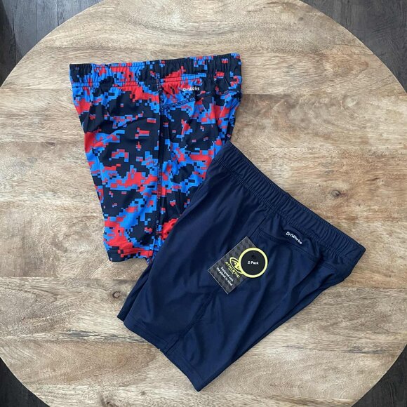 New: 2Pk 4-5 Boys Blue & Red/Blues Athletic Shorts with Pockets - Picture 1 of 5